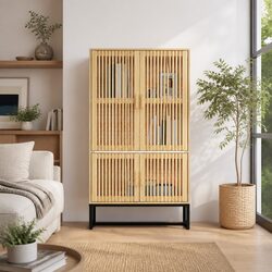 Storage Highboard Cabinet - 70W x 35D x 125H cm, Brown