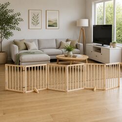 Poplar Wood 6-Panel Dog Gate: 300 cm Wide, Foldable