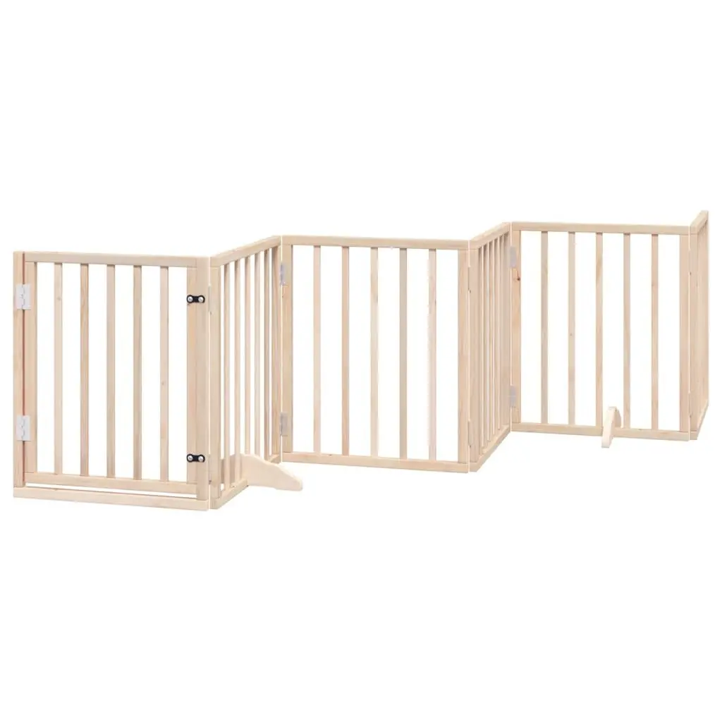 Dog Gate Indoor 6 Panel Foldable Poplar Wood Pet Barrier with Door Lock