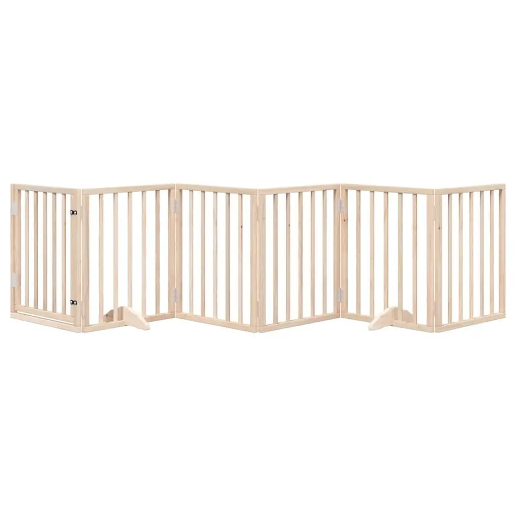 Dog Gate Indoor 6 Panel Foldable Poplar Wood Pet Barrier with Door Lock