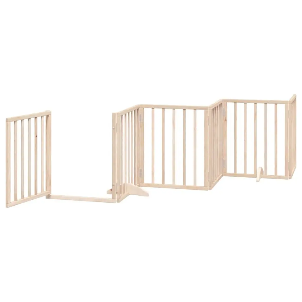 Dog Gate Indoor 6 Panel Foldable Poplar Wood Pet Barrier with Door Lock