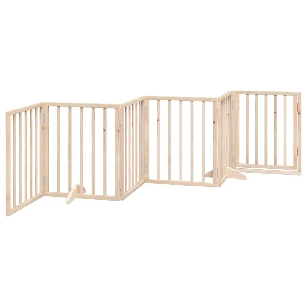 Dog Gate Indoor 6 Panel Foldable Poplar Wood Pet Barrier with Door Lock