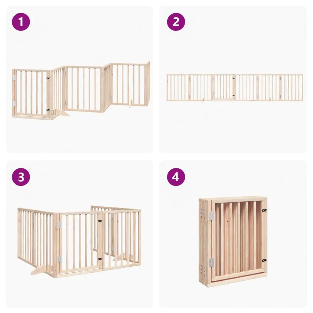 Dog Gate Indoor 6 Panel Foldable Poplar Wood Pet Barrier with Door Lock