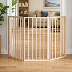 Folding Dog Gate - 3 Panels, 150cm Brown Poplar Wood