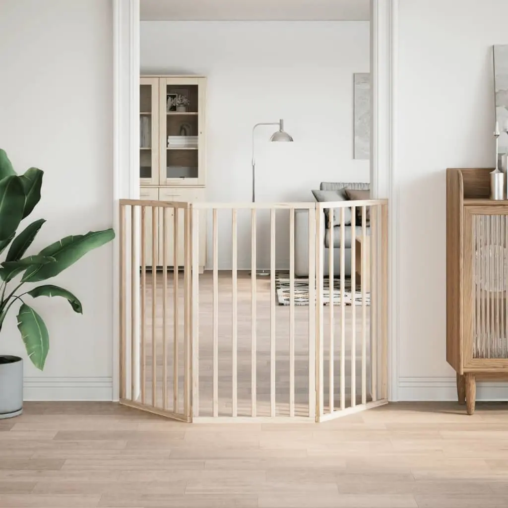 Dog Gate Foldable 3 Panels 150cm Brown Poplar Wood Pet Safety Barrier Living Room Kitchen Stairs Doorway