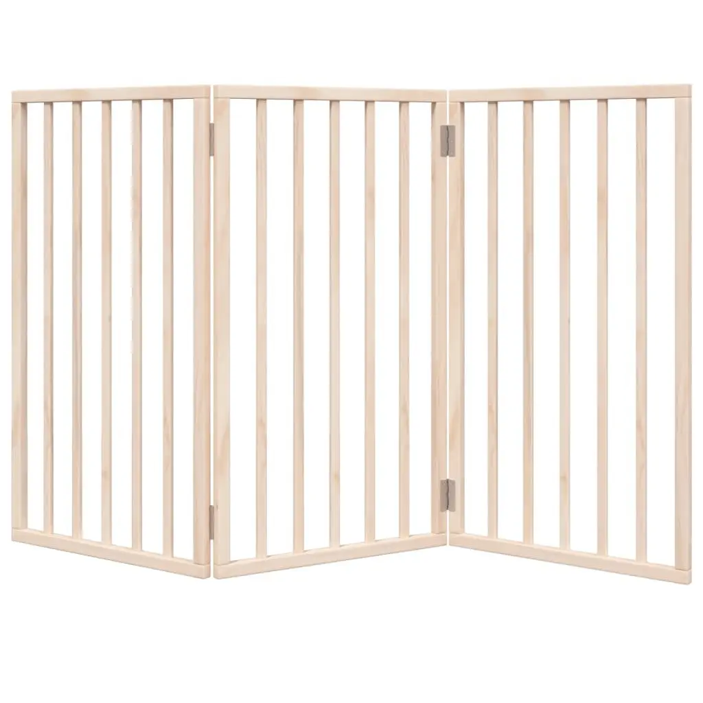 Dog Gate Foldable 3 Panels 150cm Brown Poplar Wood Pet Safety Barrier Living Room Kitchen Stairs Doorway