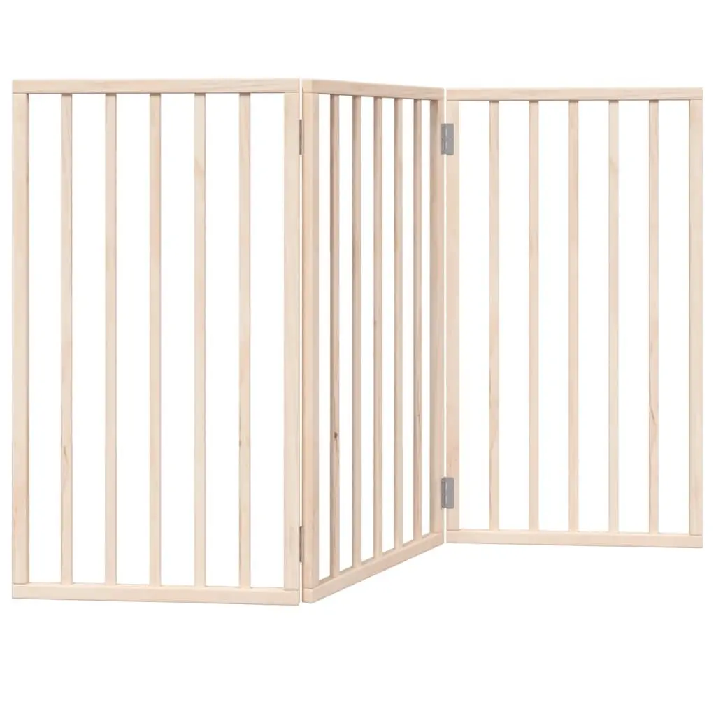 Dog Gate Foldable 3 Panels 150cm Brown Poplar Wood Pet Safety Barrier Living Room Kitchen Stairs Doorway