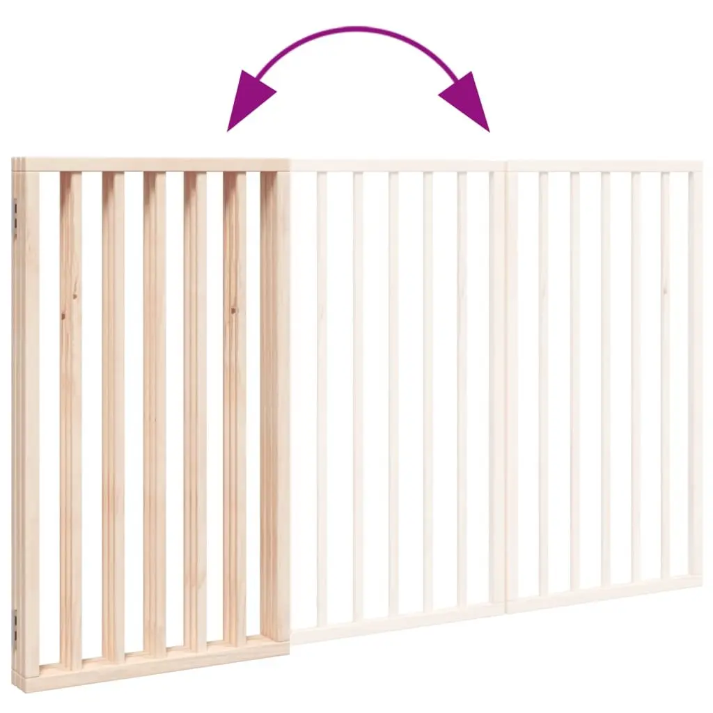 Dog Gate Foldable 3 Panels 150cm Brown Poplar Wood Pet Safety Barrier Living Room Kitchen Stairs Doorway