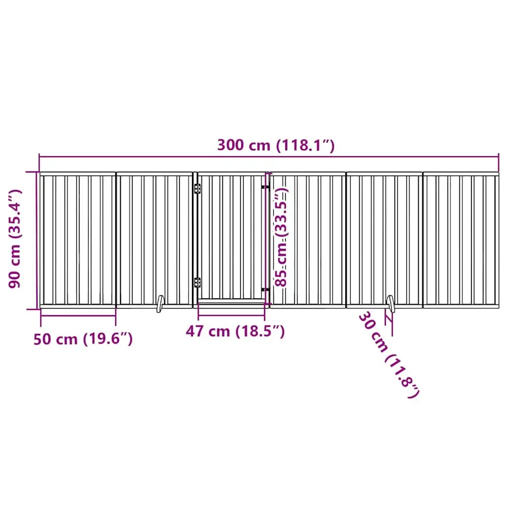 Dog Gate for Living Room 6 Panel 300 cm Poplar Wood Pet Safety Enclosure with Door