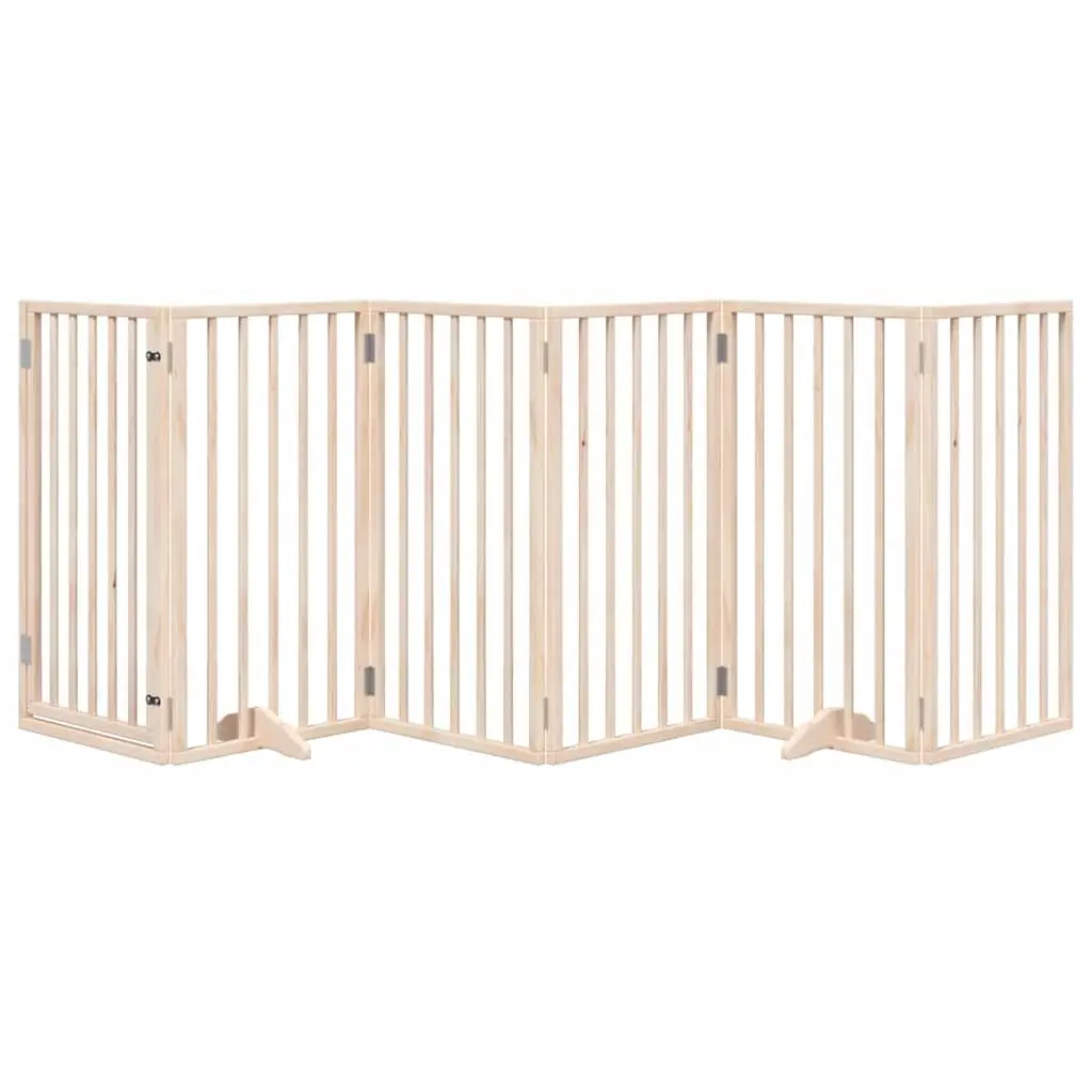 Dog Gate for Living Room 6 Panel 300 cm Poplar Wood Pet Safety Enclosure with Door