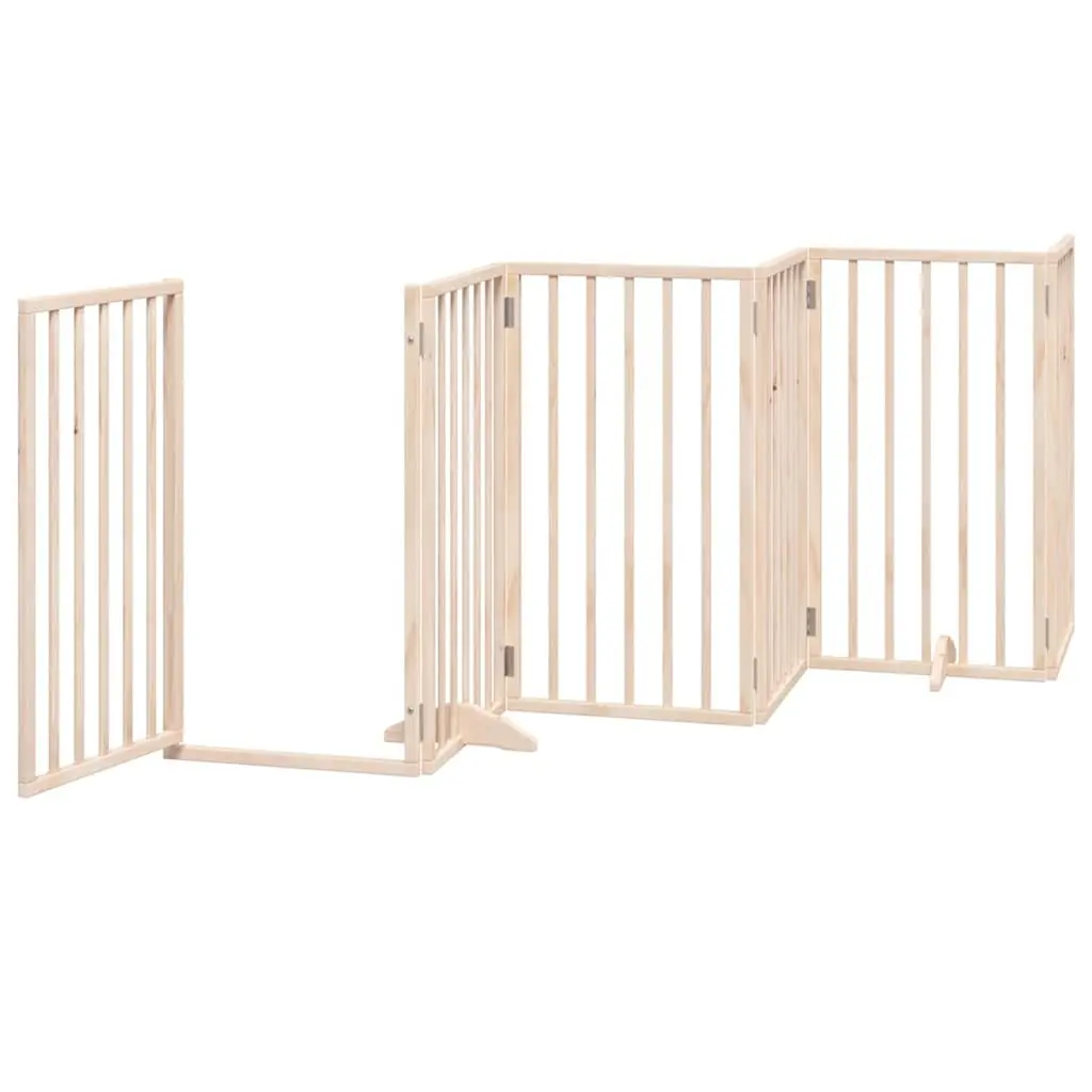 Dog Gate for Living Room 6 Panel 300 cm Poplar Wood Pet Safety Enclosure with Door