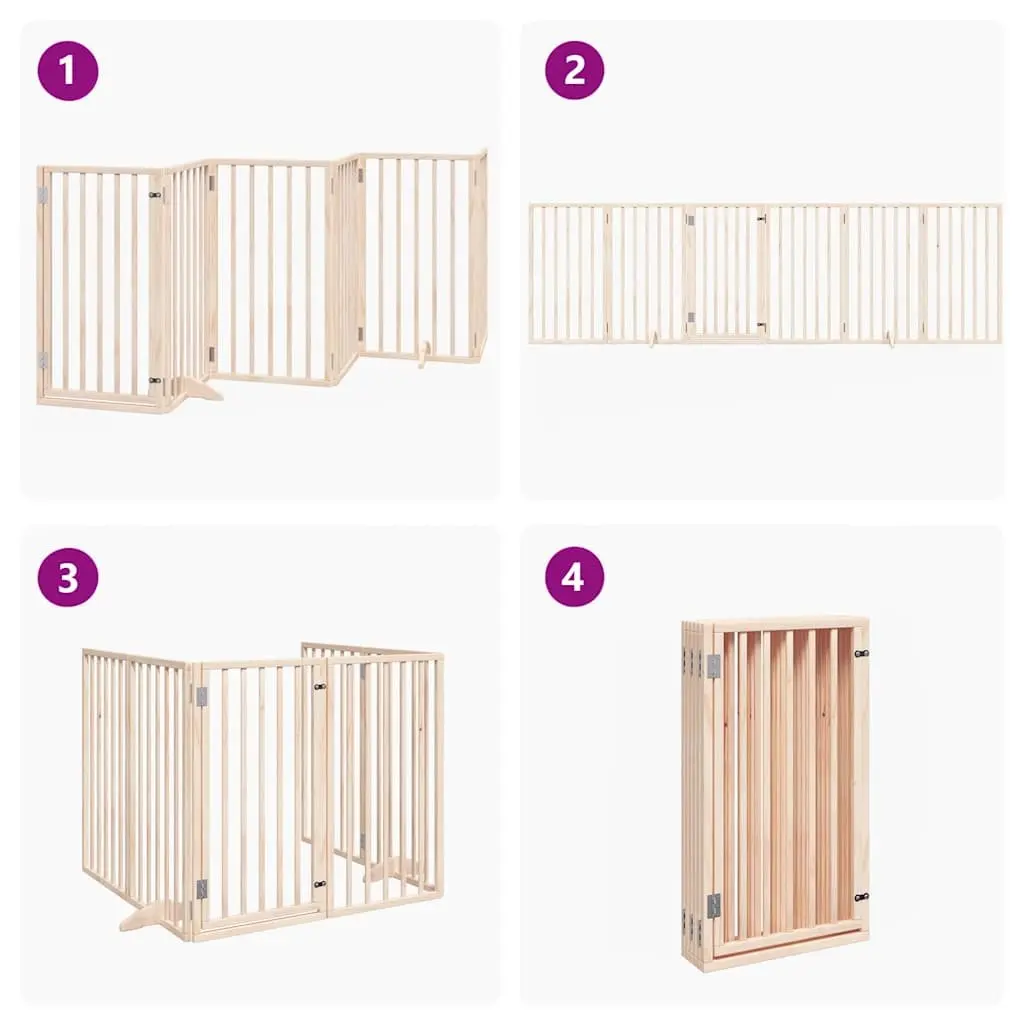 Dog Gate for Living Room 6 Panel 300 cm Poplar Wood Pet Safety Enclosure with Door