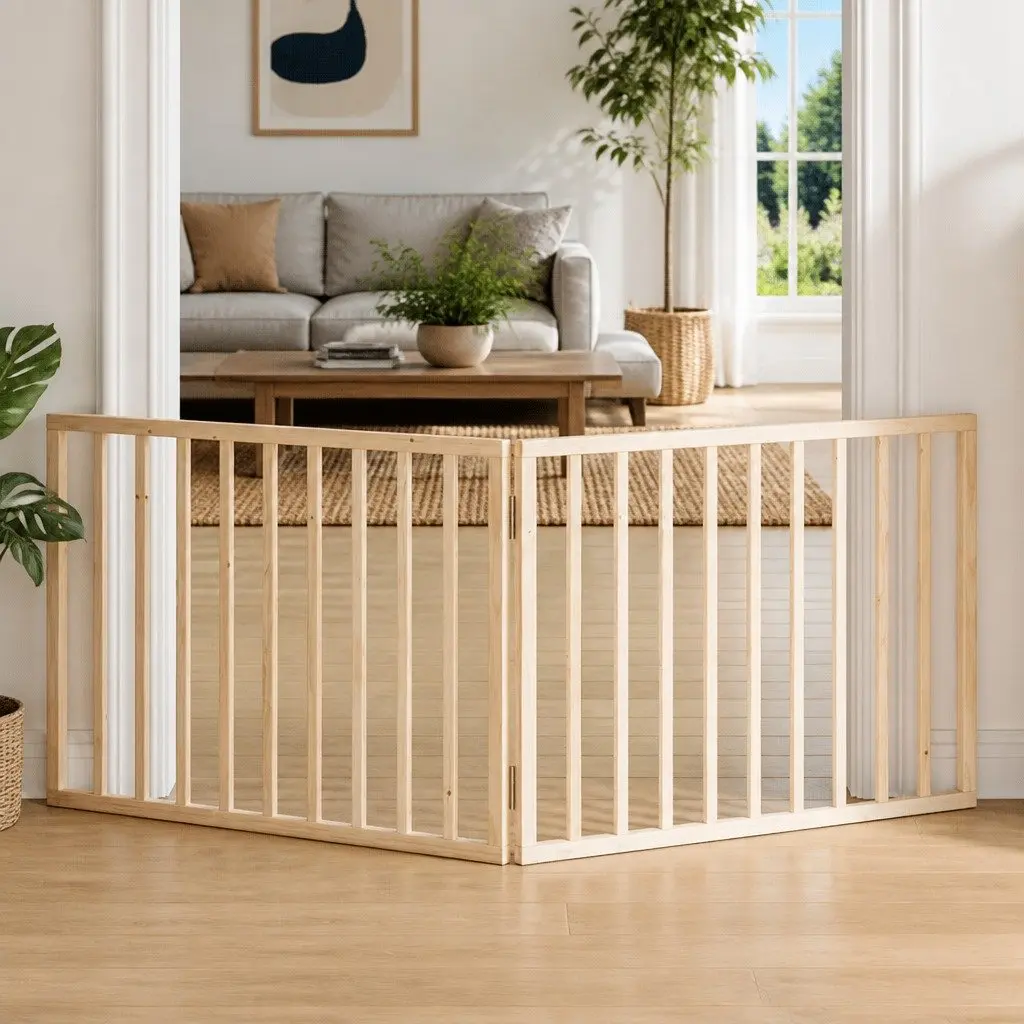 Dog Gate Foldable for Living Room 160cm 2 Panels Poplar Wood Brown