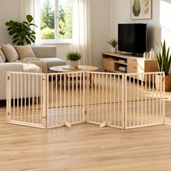 320cm 4-Panel Poplar Wood Dog Gate with Locking Door