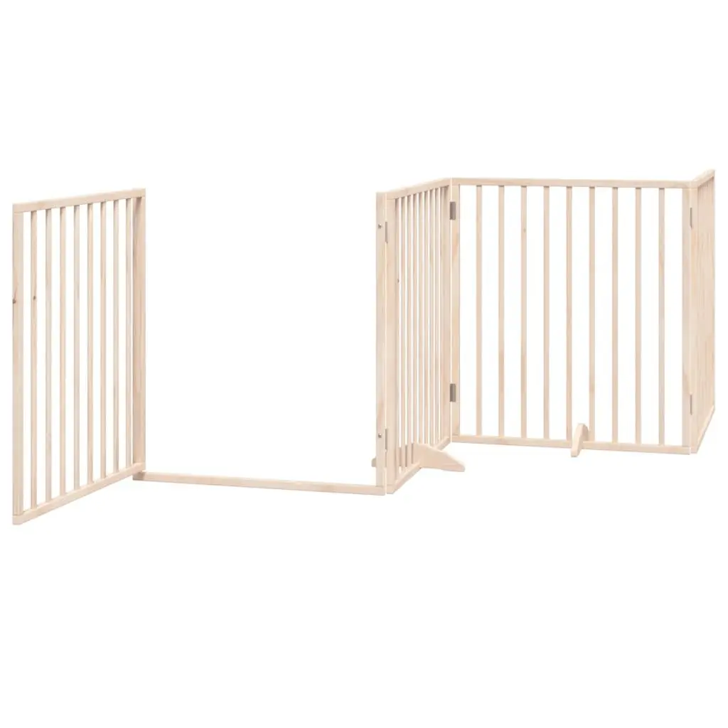 Dog Gate Foldable 4 Panels 320cm Poplar Wood Pet Safety Barrier for Living Room Kitchen Stairs Doorways