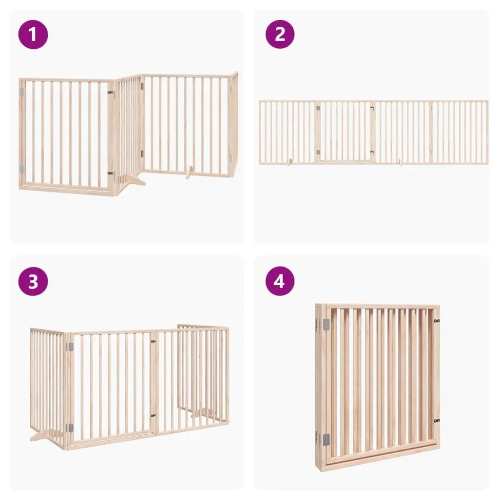 Dog Gate Foldable 4 Panels 320cm Poplar Wood Pet Safety Barrier for Living Room Kitchen Stairs Doorways