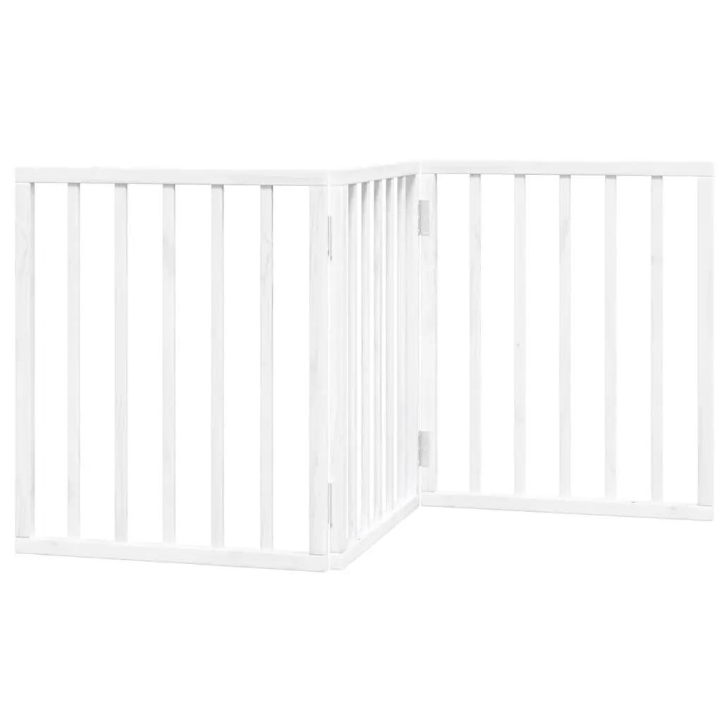 Foldable Dog Gate 3 Panel 150cm White Poplar Wood Pet Safety Barrier