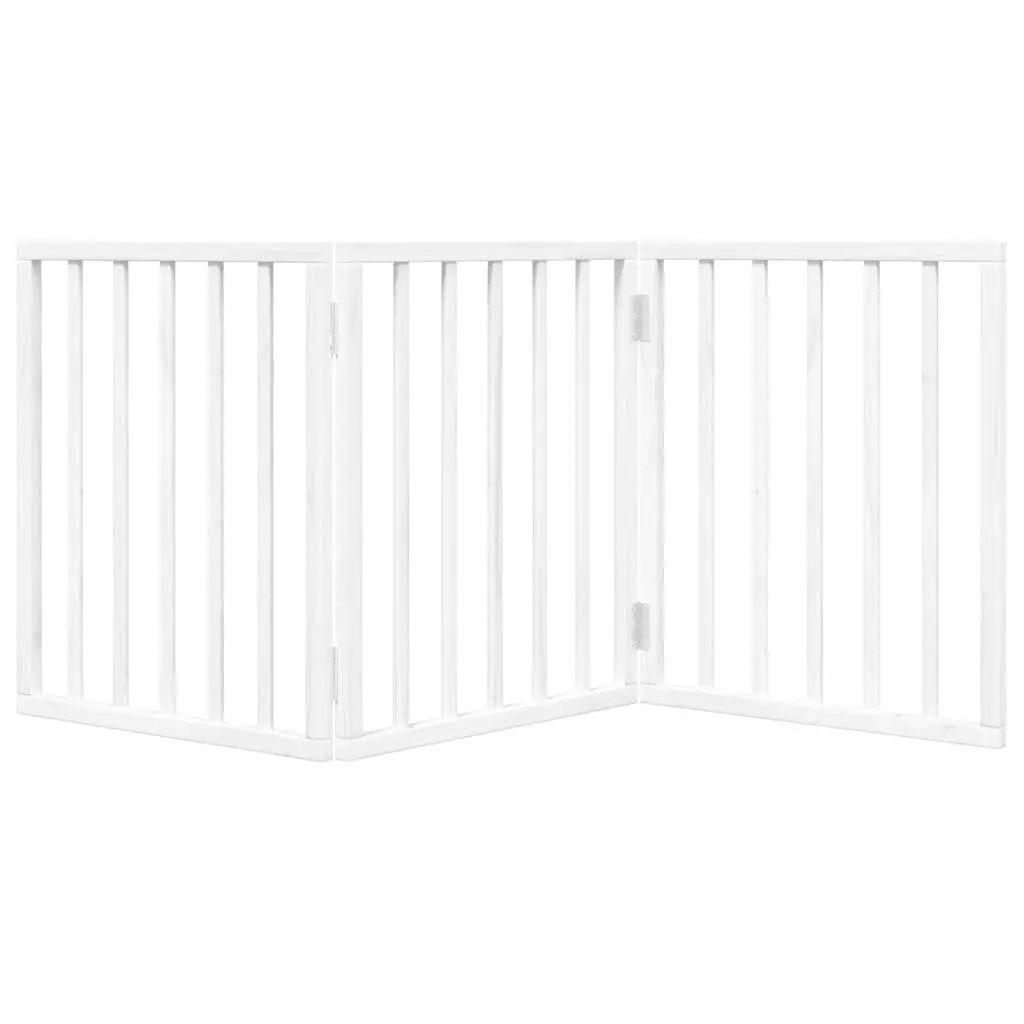 Foldable Dog Gate 3 Panel 150cm White Poplar Wood Pet Safety Barrier