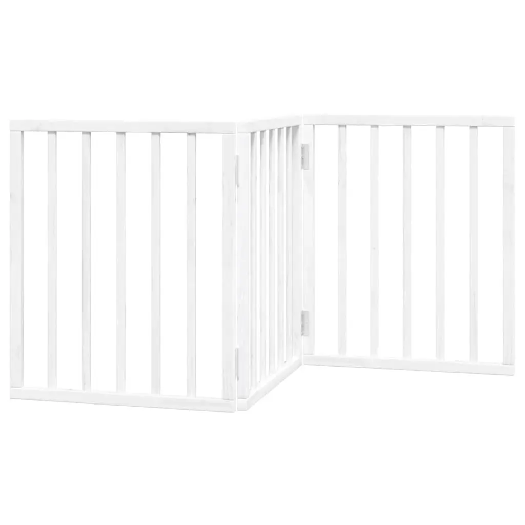 Foldable Dog Gate 3 Panel 150cm White Poplar Wood Pet Safety Barrier