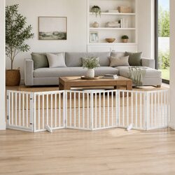 6-Panel Dog Safety Gate: White Poplar Wood Design