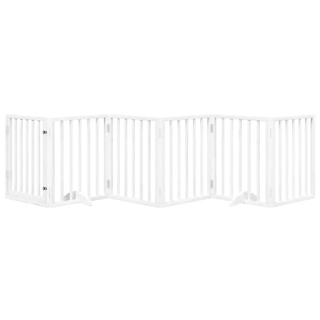 Dog Gate Foldable 6 Panels White Poplar Wood Pet Safety Barrier Door Lock