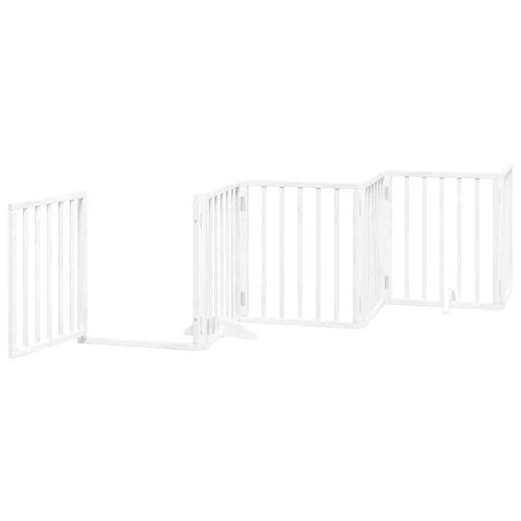 Dog Gate Foldable 6 Panels White Poplar Wood Pet Safety Barrier Door Lock
