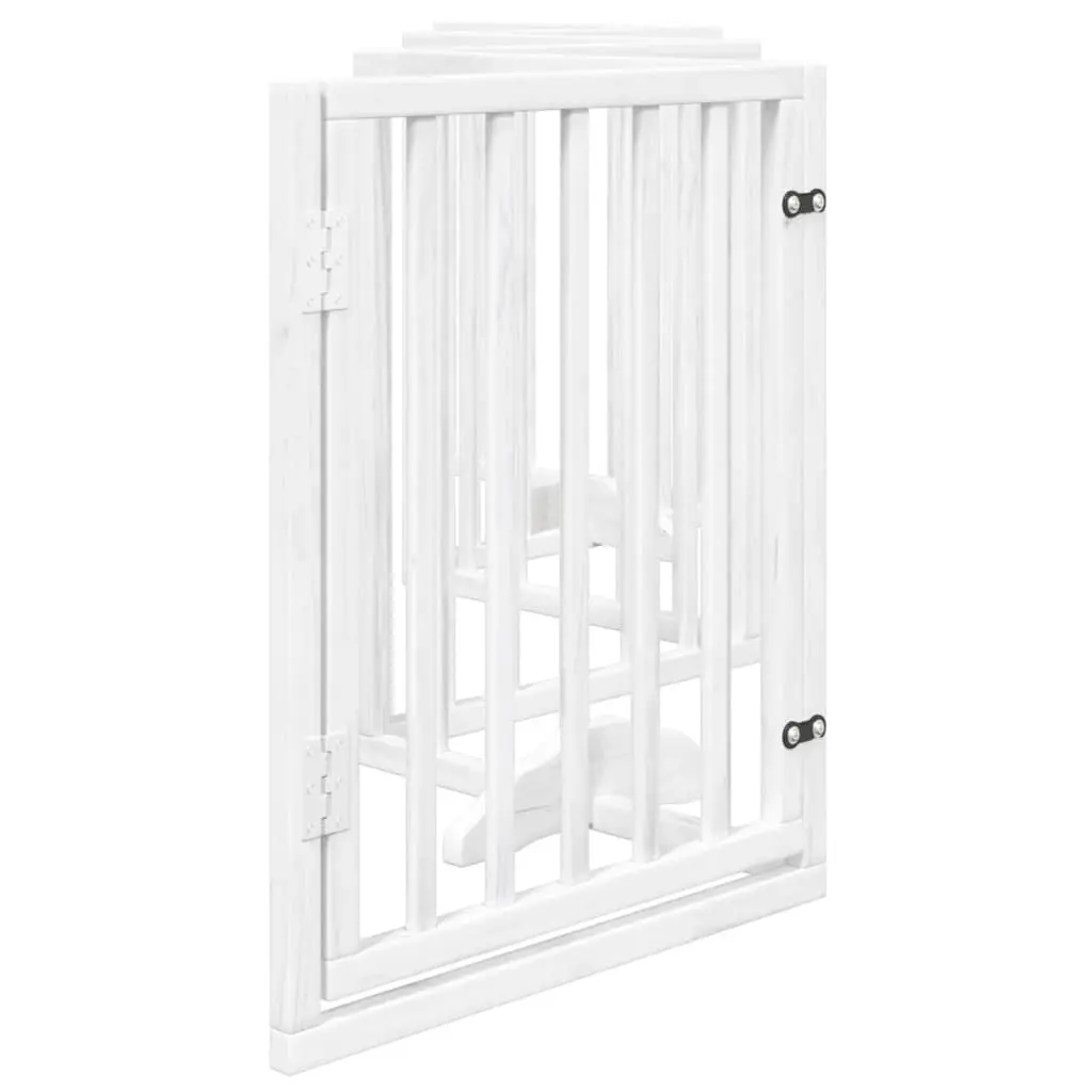 Dog Gate Foldable 6 Panels White Poplar Wood Pet Safety Barrier Door Lock