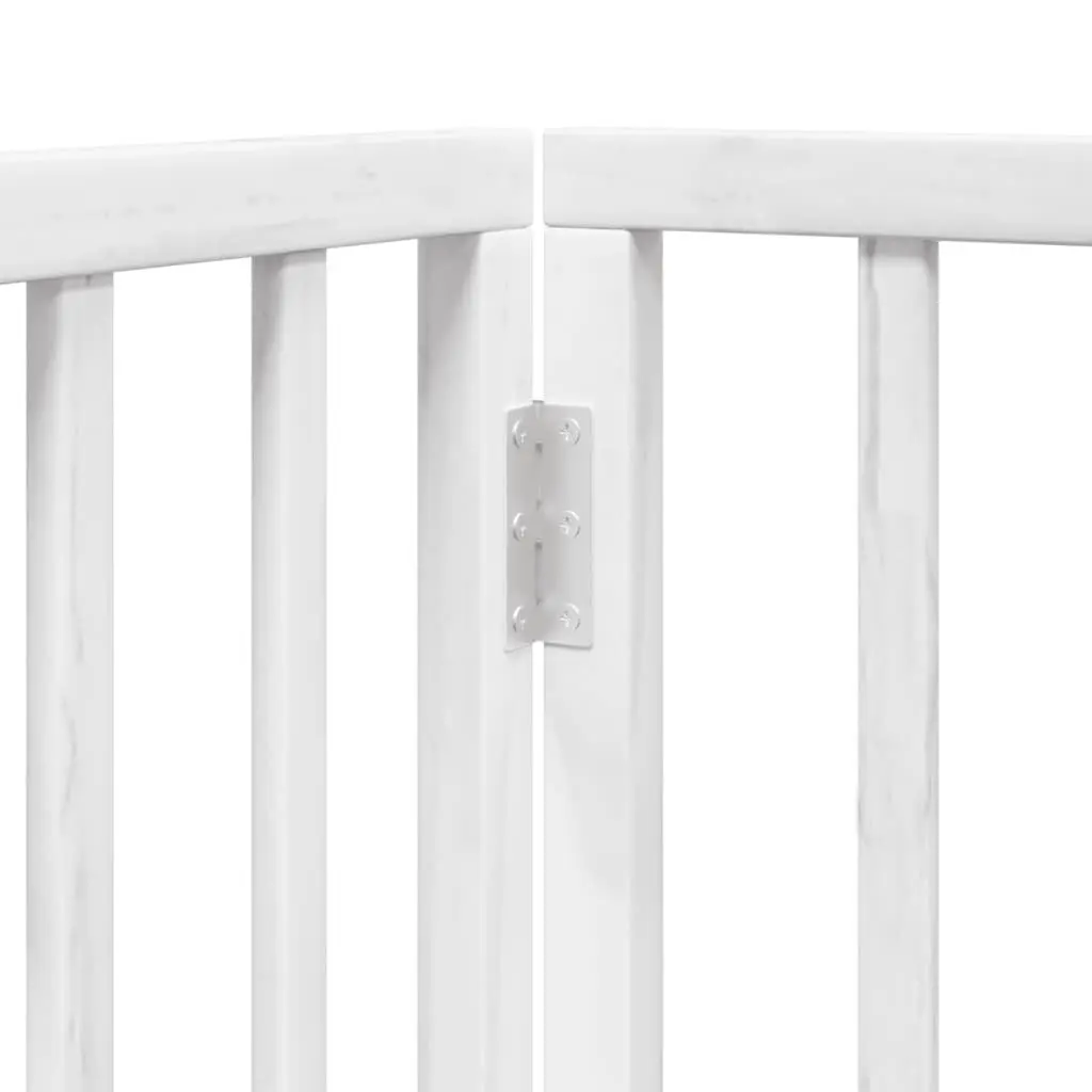 Dog Gate Foldable 6 Panels White Poplar Wood Pet Safety Barrier Door Lock