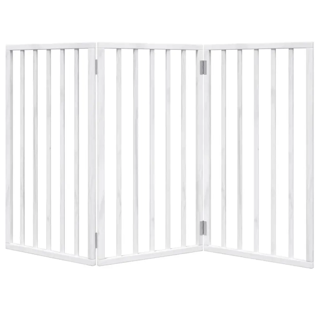 Dog Gate Foldable 3 Panels White 150cm Poplar Wood Pet Safety Barrier