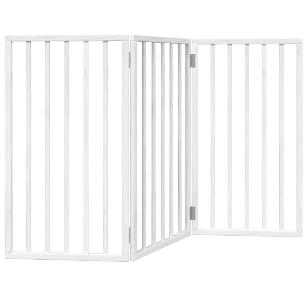 Dog Gate Foldable 3 Panels White 150cm Poplar Wood Pet Safety Barrier