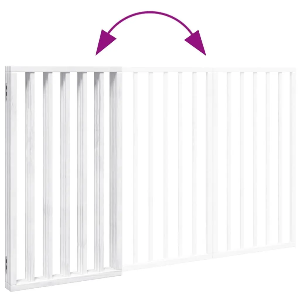 Dog Gate Foldable 3 Panels White 150cm Poplar Wood Pet Safety Barrier