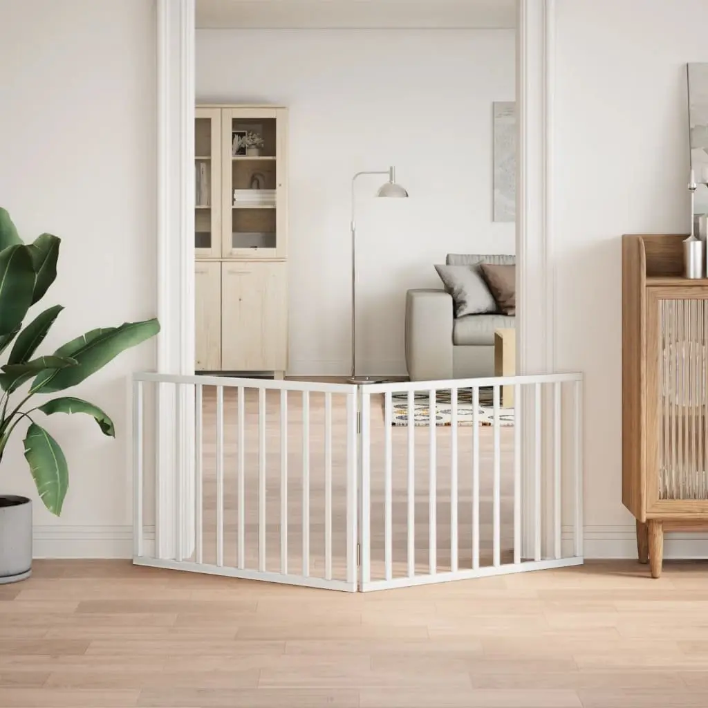 Dog Gate Foldable 2 Panels White 160cm Poplar Wood Pet Safety Barrier Living Room Kitchen Stairs Doorway