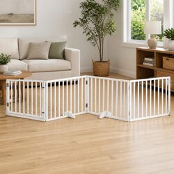 Foldable Dog Gate: 4 Panels, 320 cm, White Poplar Wood