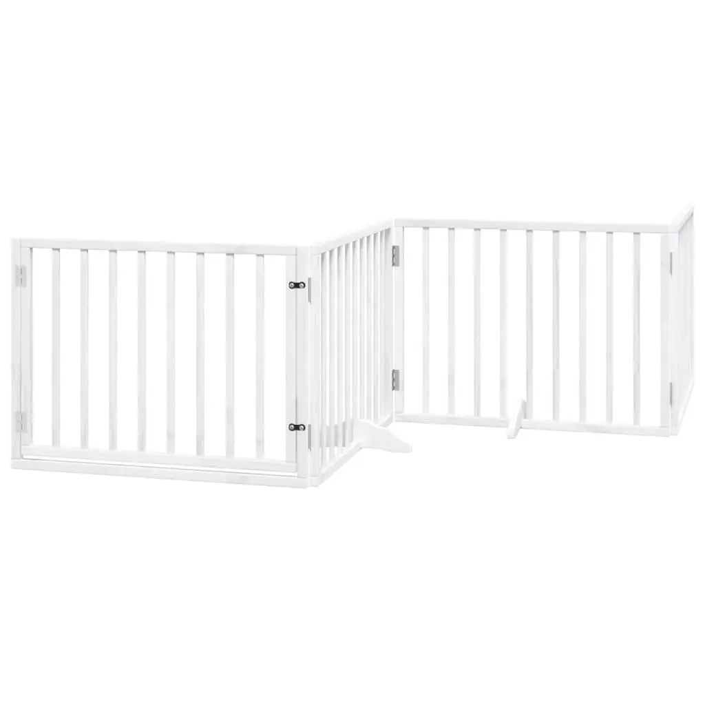 Dog Gate Foldable 4 Panels White Poplar Wood Pet Safety Barrier Door Enclosure