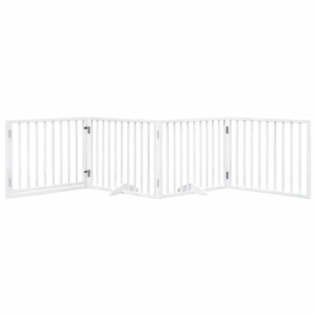 Dog Gate Foldable 4 Panels White Poplar Wood Pet Safety Barrier Door Enclosure