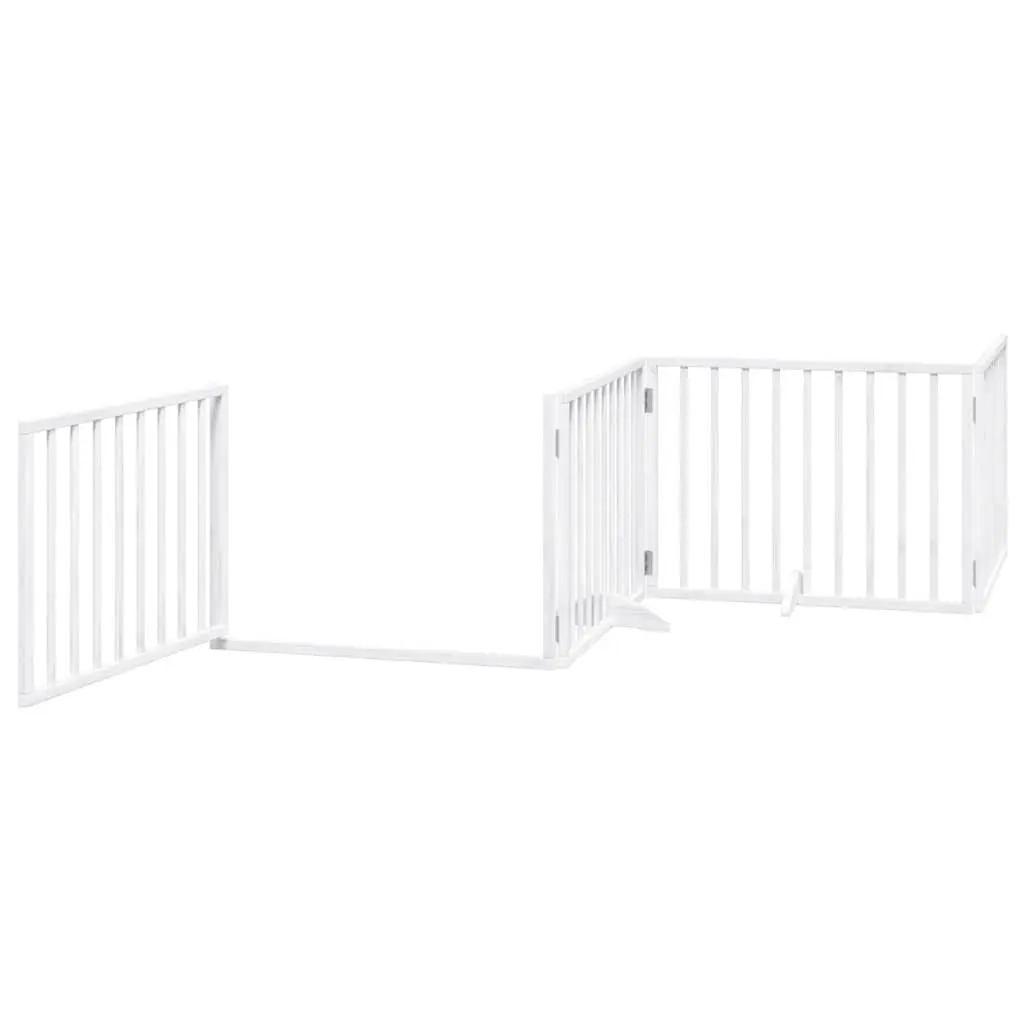 Dog Gate Foldable 4 Panels White Poplar Wood Pet Safety Barrier Door Enclosure