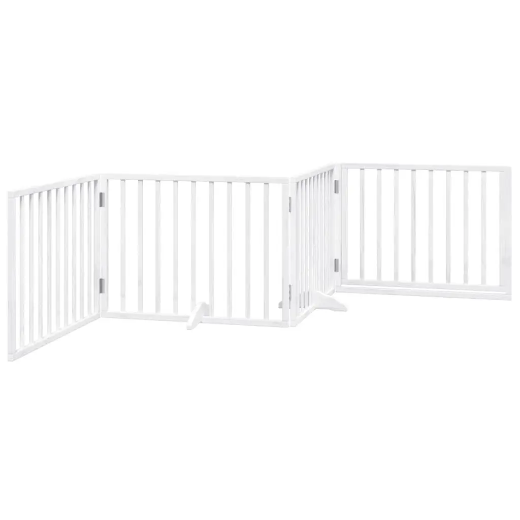 Dog Gate Foldable 4 Panels White Poplar Wood Pet Safety Barrier Door Enclosure