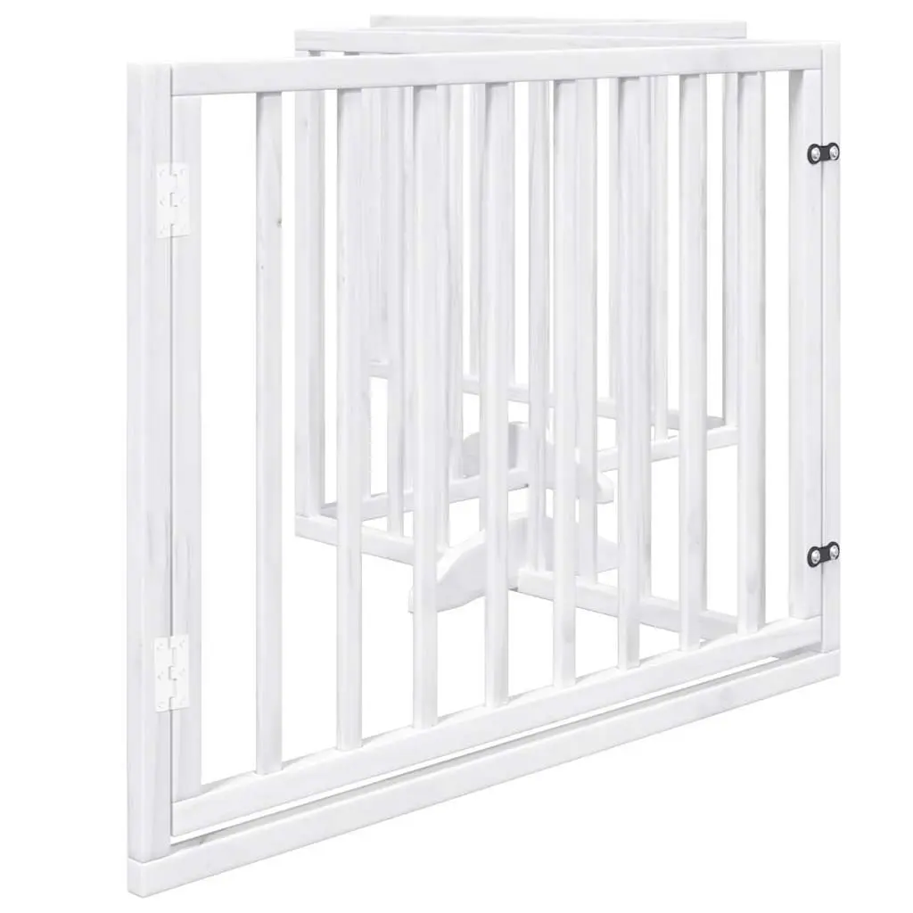 Dog Gate Foldable 4 Panels White Poplar Wood Pet Safety Barrier Door Enclosure