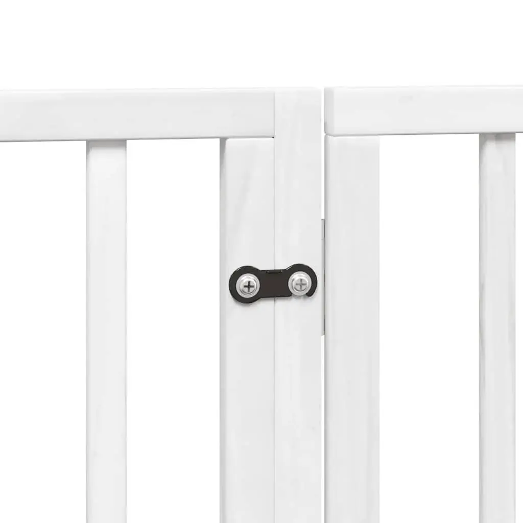 Dog Gate Foldable 4 Panels White Poplar Wood Pet Safety Barrier Door Enclosure