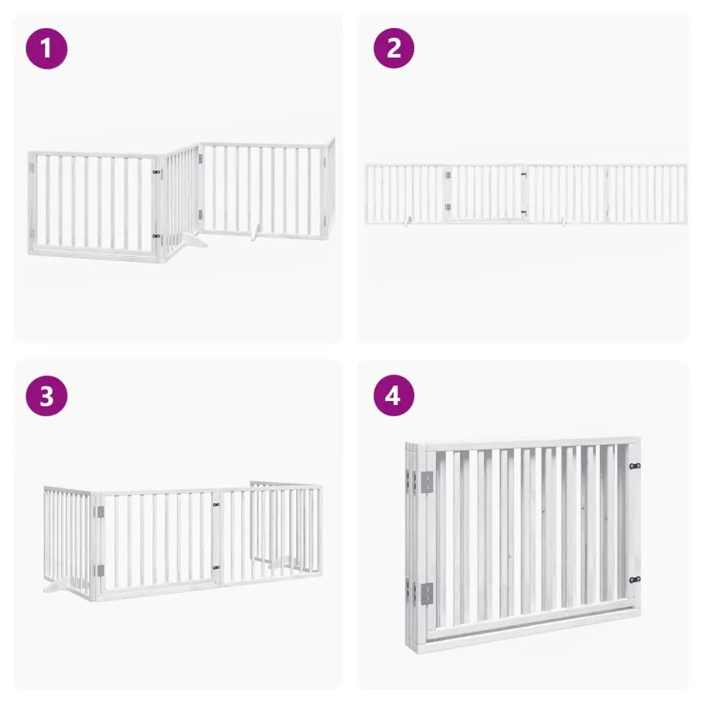 Dog Gate Foldable 4 Panels White Poplar Wood Pet Safety Barrier Door Enclosure
