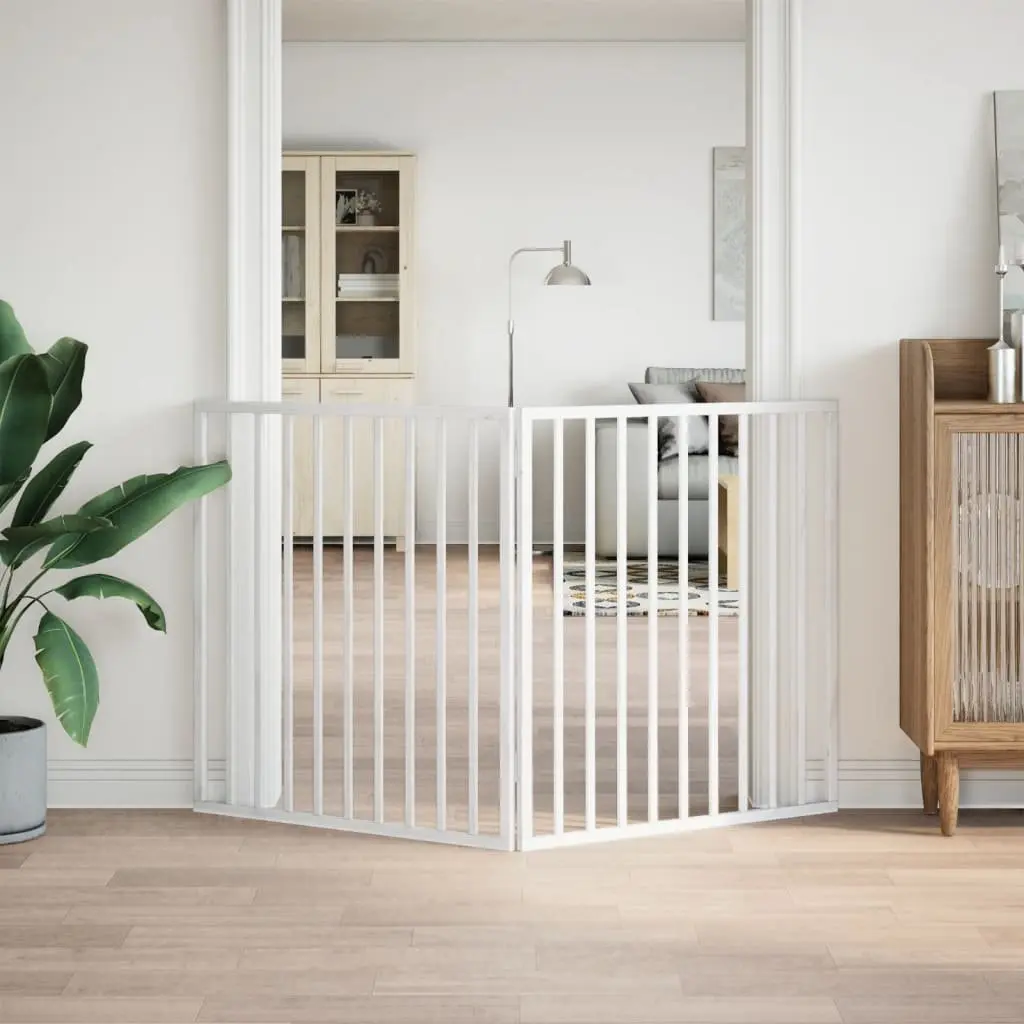 Dog Gate Foldable 2 Panels White 160cm Poplar Wood Pet Safety Barrier