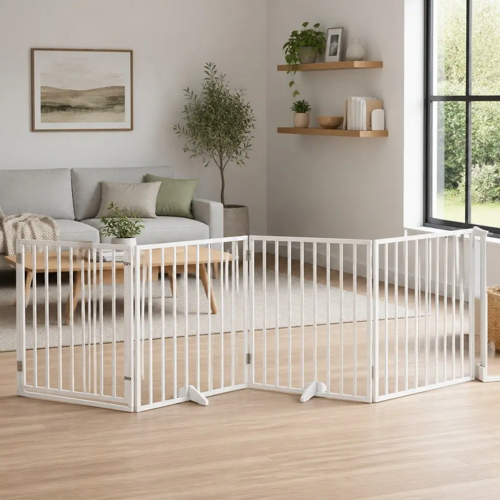 Foldable 4-Panel Dog Gate in White