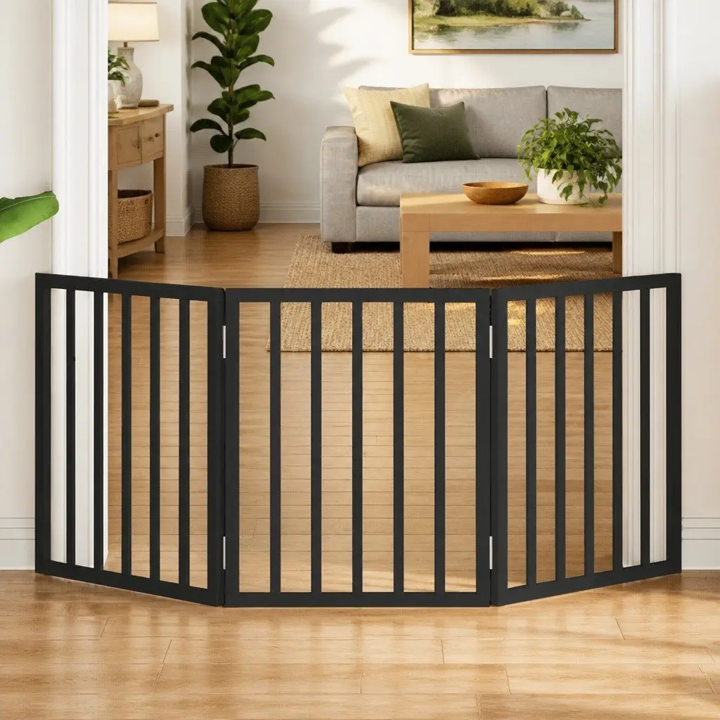3-Panel Black Foldable Dog Gate