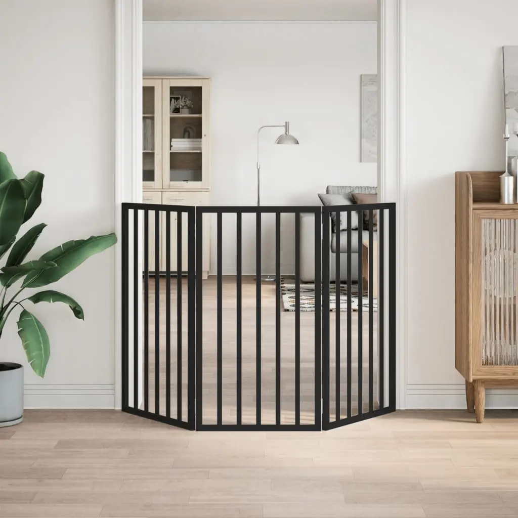Dog Gate Foldable 3 Panels Black 150 cm Living Room Kitchen Stairs Doorways