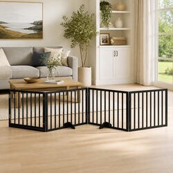 Foldable Dog Gate: 4 Panels, Door, Black, 320 cm