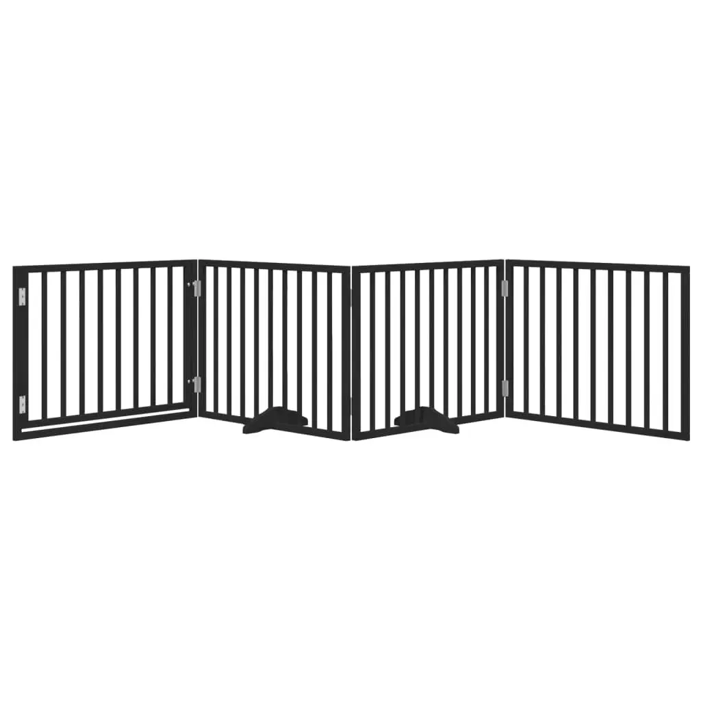 Dog Gate Foldable 4 Panels with Door Black Poplar Wood Pet Barrier Safety