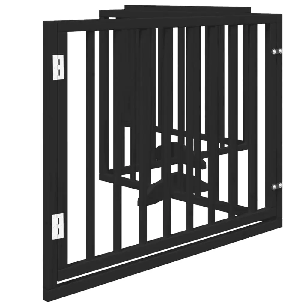 Dog Gate Foldable 4 Panels with Door Black Poplar Wood Pet Barrier Safety