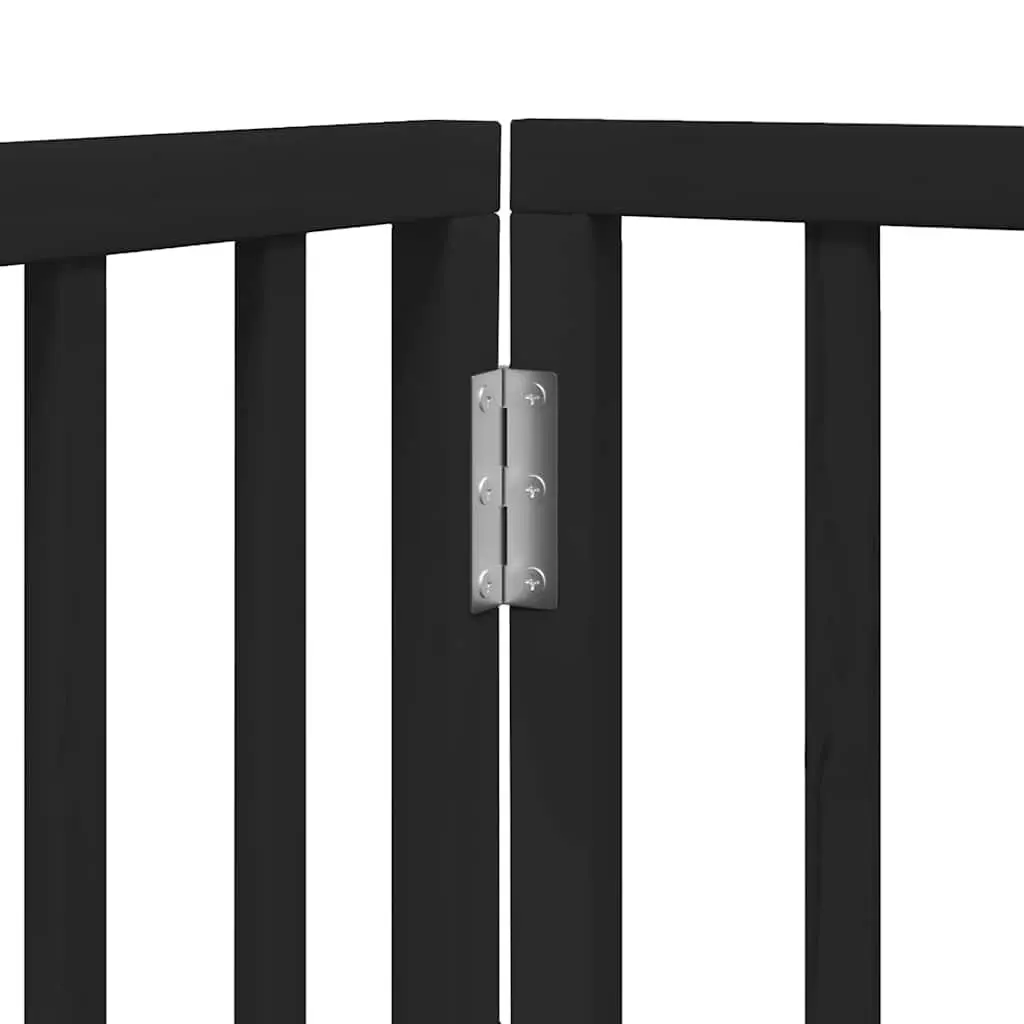Dog Gate Foldable 4 Panels with Door Black Poplar Wood Pet Safety Barrier