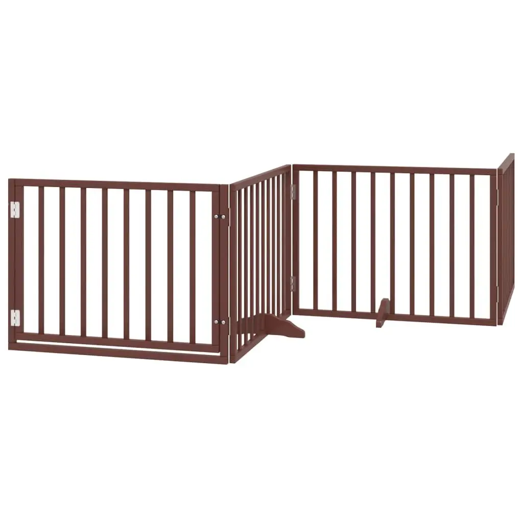 Dog Gate Foldable 4 Panels with Door for Living Room Kitchen Stairs Doorways Brown Poplar Wood