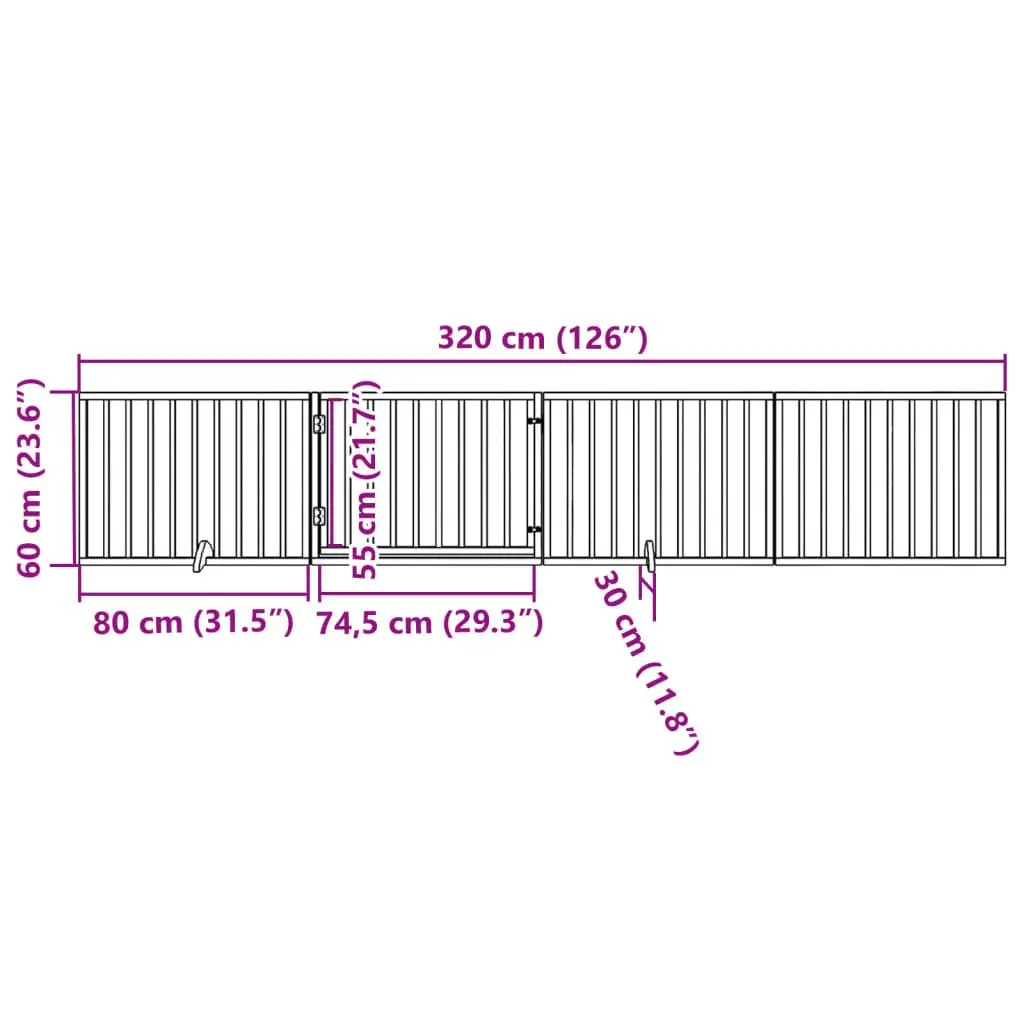 Dog Gate Foldable 4 Panels with Door for Living Room Kitchen Stairs Doorways Brown Poplar Wood